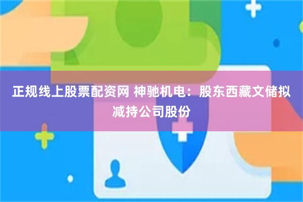 正规线上股票配资网 神驰机电：股东西藏文储拟减持公司股份