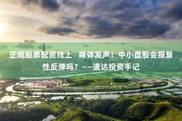 正规股票配资线上   媒体发声！中小盘股会报复性反弹吗？——道达投资手记